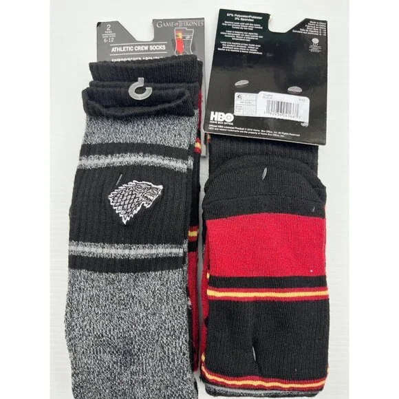 2x Game of Thrones Stark Men’s Athletic Crew Socks Black Size 6-12 2-Pack Each - Picture 3 of 8